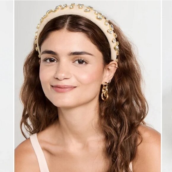 Lele Sadoughi Ivory Jeweled Padded Headband with Gold Accents main image 13